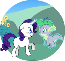 Size: 670x631 | Tagged: safe, artist:psychotd, rarity, spike, dragon, pony, unicorn, shipping, sparity