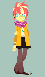 Size: 880x1500 | Tagged: safe, artist:magneticskye, sunset shimmer, equestria girls, alternate costumes, alternate hairstyle, clothes, cute, female, lineless, shy, simple background, smiling, solo, teeth