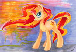 Size: 900x615 | Tagged: safe, artist:maytee, sunset shimmer, pony, unicorn, solo, traditional art