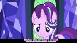 Size: 1920x1080 | Tagged: safe, edit, edited screencap, screencap, starlight glimmer, pony, unicorn, every little thing she does, caption, solo, subtitles