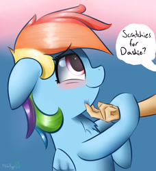 Size: 2550x2800 | Tagged: safe, artist:mrflubbernugget, derpibooru import, rainbow dash, human, cute, dashabetes, grabbing, hand, scratching