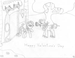 Size: 1016x787 | Tagged: safe, artist:fabulousanddumbrock, big macintosh, rarity, earth pony, pony, unicorn, drawing, male, rarimac, shipping, stallion, straight, valentine's day