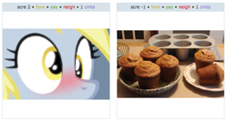 Size: 532x283 | Tagged: safe, derpy hooves, pegasus, pony, exploitable meme, fake, female, juxtaposition, juxtaposition win, mare, muffin