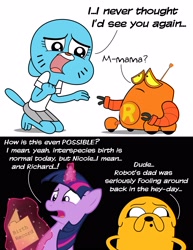 Size: 2550x3309 | Tagged: safe, artist:cartuneslover16, derpibooru import, twilight sparkle, adventure time, crossover, jake the dog, nicole watterson, robot and monster, robot default, the amazing world of gumball