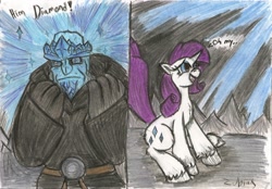 Size: 2338x1626 | Tagged: safe, artist:zubias, rarity, pony, troll, unicorn, crossover, diamond king of trolls, discworld, mr. shine, signature, traditional art, unshorn fetlocks