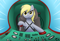 Size: 3900x2700 | Tagged: safe, artist:dawnmistpony, derpy hooves, pegasus, pony, cockpit, female, grin, looking at you, mare, pilot, plane, solo, soso, underp, vector