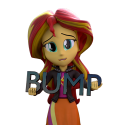 Size: 1000x1000 | Tagged: safe, alternate version, artist:3d thread, artist:creatorofpony, sunset shimmer, equestria girls, /mlp/, 3d, 3d model, blender, bump, cheer up, clothes, empathy, holding, shirt, simple background, skirt, solo, transparent background