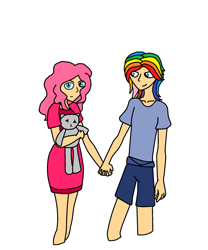 Size: 1873x2255 | Tagged: safe, artist:mlploverandsoniclover, derpibooru import, pinkie pie, rainbow dash, human, couple, humanized, pinkieblitz, rule 63, shipping, teddy bear