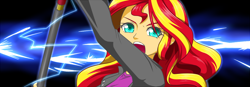 Size: 1000x346 | Tagged: safe, artist:hashioaryut, sunset shimmer, equestria girls, judith, looking at you, mystic arte, solo, tales of series, tales of vesperia