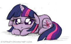 Size: 1649x1014 | Tagged: safe, artist:stepandy, derpibooru import, twilight sparkle, unicorn twilight, pony, unicorn, cute, female, filly, filly twilight sparkle, floppy ears, lying down, prone, sad, sad eyes, simple background, solo, transparent background, twiabetes, younger