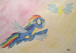 Size: 1024x709 | Tagged: safe, artist:iistarshineii, derpibooru import, rainbow dash, pegasus, pony, atg 2017, clothes, newbie artist training grounds, solo, traditional art, uniform, wonderbolts, wonderbolts logo, wonderbolts uniform