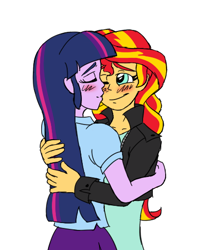 Size: 402x510 | Tagged: safe, artist:catlover1672, sunset shimmer, twilight sparkle, twilight sparkle (alicorn), alicorn, equestria girls, rainbow rocks, blushing, female, lesbian, shipping, sunsetsparkle