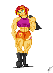 Size: 1700x2338 | Tagged: safe, artist:pandatarius, sunset shimmer, equestria girls, fit, muscles, sunset lifter