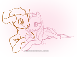 Size: 500x374 | Tagged: safe, artist:mylittlehomestuck, fluttershy, ambigious shipping, homestuck, ponified, tavros nitram, tavroshy