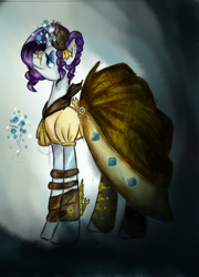 Size: 1499x2077 | Tagged: safe, artist:deltalix, rarity, pony, unicorn, clothes, dress, glasses, steampunk