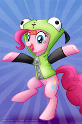 Size: 700x1055 | Tagged: safe, artist:scorchie-critter, pinkie pie, earth pony, pony, costume, crossover, gir, invader zim