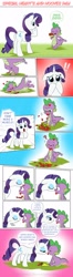 Size: 661x2500 | Tagged: safe, artist:pia-sama, rarity, spike, dragon, pony, unicorn, comic, cute, dialogue, flower, rose, shipping, sparity