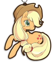 Size: 350x400 | Tagged: safe, artist:tastypeach, applejack, earth pony, pony, blonde mane, charm, female, mare, orange coat, solo