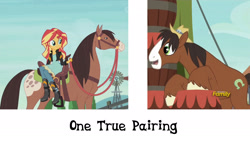 Size: 1920x1080 | Tagged: safe, screencap, sunset shimmer, trouble shoes, horse, appleoosa's most wanted, equestria girls, friendship through the ages, exploitable meme, horse-pony interaction, meme, otp