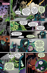 Size: 995x1529 | Tagged: artist needed, safe, idw, apple bloom, fluttershy, queen chrysalis, scootaloo, sweetie belle, twilight sparkle, changeling, changeling queen, pegasus, pony, the return of queen chrysalis, spoiler:comic, spoiler:comic03, advertisement, castle, cutie mark crusaders, idw advertisement, official comic