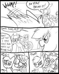 Size: 827x1025 | Tagged: safe, artist:metal-kitty, applejack, rainbow dash, oc, earth pony, pegasus, pony, comic:mlp project, comic