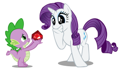 Size: 4072x2380 | Tagged: safe, artist:ericfortney, rarity, spike, dragon, pony, unicorn, female, fire ruby, interspecies, male, shipping, simple background, sparity, straight, transparent background, vector