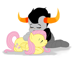 Size: 900x708 | Tagged: safe, fluttershy, crossover, homestuck, tavros nitram, tavroshy