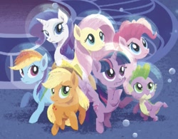 Size: 821x639 | Tagged: safe, derpibooru import, applejack, fluttershy, pinkie pie, rainbow dash, rarity, spike, twilight sparkle, twilight sparkle (alicorn), alicorn, dragon, earth pony, pegasus, pony, unicorn, my little pony: the movie, bubble, mane seven, mane six