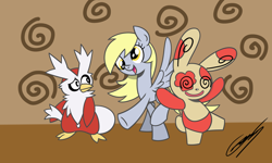 Size: 2000x1200 | Tagged: safe, artist:gearholder, derpy hooves, pegasus, pony, crossover, delibird, derp, female, mare, pokémon, spinda, swirly eyes