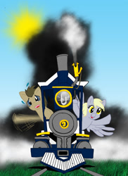 Size: 800x1098 | Tagged: safe, artist:silverwolvesforever, derpy hooves, doctor whooves, pegasus, pony, female, mare, train