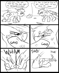 Size: 827x1025 | Tagged: safe, artist:metal-kitty, applejack, rainbow dash, earth pony, pegasus, pony, comic:mlp project, comic, fight, headbutt