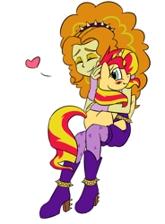 Size: 636x866 | Tagged: safe, artist:catlover1672, adagio dazzle, sunset shimmer, pony, unicorn, equestria girls, adoragio, blushing, cute, female, heart, hug, interspecies, lesbian, shimmerbetes, shipping, sunsagio