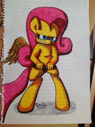 Size: 968x1296 | Tagged: safe, artist:extradan, fluttershy, pegasus, pony, black underwear, clothes, kinky, panties, photo, traditional art, underwear