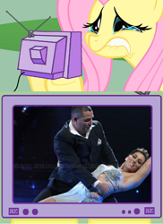 Size: 563x772 | Tagged: safe, fluttershy, pegasus, pony, exploitable meme, fluttercry, macho camacho, meme, mqb, photo, sad, tv meme