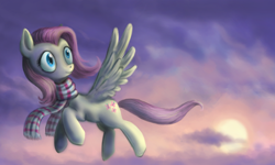 Size: 1024x616 | Tagged: safe, artist:turbosolid, fluttershy, pegasus, pony, clothes, female, mare, scarf