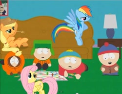 Size: 618x475 | Tagged: safe, applejack, fluttershy, rainbow dash, earth pony, pegasus, pony, eric cartman, kenny mccormick, kyle broflovski, south park, stan marsh