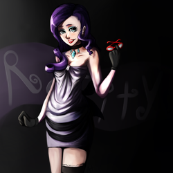 Size: 900x900 | Tagged: safe, artist:waterhen, rarity, glasses, humanized, lipstick, skinny, solo