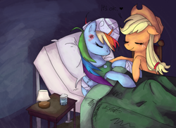 Size: 1332x969 | Tagged: safe, artist:malicieuxx, applejack, rainbow dash, earth pony, pegasus, pony, appledash, fanfic, hospital, injured