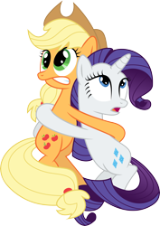 Size: 6150x8709 | Tagged: safe, artist:mysteriouskaos, applejack, rarity, earth pony, pony, unicorn, look before you sleep, absurd resolution, hug, scared, simple background, transparent background, vector