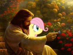 Size: 368x275 | Tagged: safe, fluttershy, pegasus, pony, filly, filly fluttershy, jesus christ, lowres