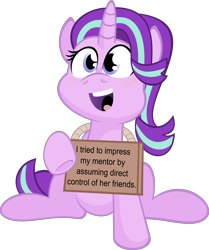 Size: 2642x3160 | Tagged: dead source, safe, artist:jittery-the-dragon, starlight glimmer, unicorn, every little thing she does, assuming direct control, harbinger, implied mind control, mass effect, pony shaming, sign, simple background, smiling, solo, transparent background