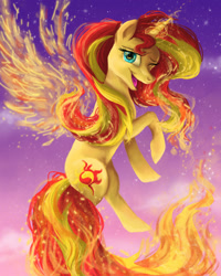 Size: 1024x1280 | Tagged: safe, artist:dangerblaze, sunset shimmer, phoenix, pony, my past is not today, cute, fiery shimmer, fiery wings, fire, happy, shimmerbetes, smiling, solo, sunset phoenix, wink