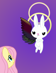 Size: 2118x2776 | Tagged: safe, artist:crunchnugget, angel bunny, fluttershy, angel, pegasus, pony, angelic bunny, crossover, final fantasy, final fantasy vii, one winged angel, pun, sephiroth, seraph sephiroth, visual pun