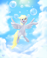 Size: 800x1000 | Tagged: safe, artist:monteruis, derpy hooves, pegasus, pony, bubble, female, mare, solo