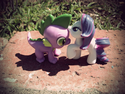 Size: 900x675 | Tagged: safe, rarity, spike, dragon, pony, unicorn, female, male, shipping, sparity, straight, toy