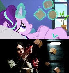 Size: 512x540 | Tagged: safe, screencap, starlight glimmer, pony, every little thing she does, comparison, marvel, scarlet witch, starlight's room, wanda maximoff