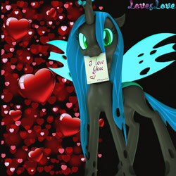 Size: 1024x1024 | Tagged: safe, artist:loveslove, queen chrysalis, changeling, changeling queen, 3d, bronybait, cute, cutealis, heart, i love you, looking at you, love, mouth hold, solo