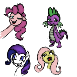 Size: 512x512 | Tagged: safe, artist:untiltheballoons, fluttershy, pinkie pie, rarity, spike, dragon, earth pony, pegasus, pony, unicorn, derp, faic