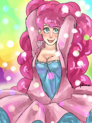 Size: 768x1024 | Tagged: safe, artist:thepandacaffe, pinkie pie, cleavage, female, humanized, solo