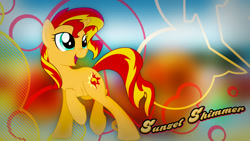 Size: 1366x768 | Tagged: safe, artist:owlisun, sunset shimmer, pony, unicorn, wallpaper